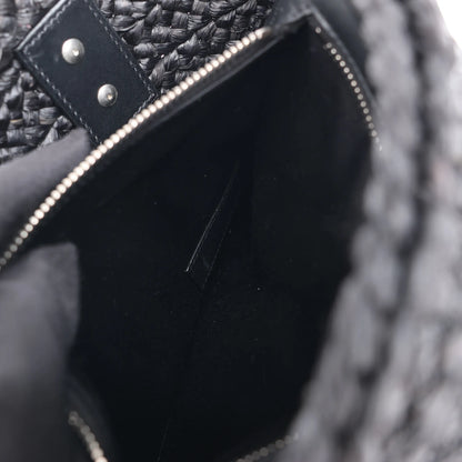 Saint Laurent Paris Panier Small Raffia x Leather Shoulder Bag in Black 693240