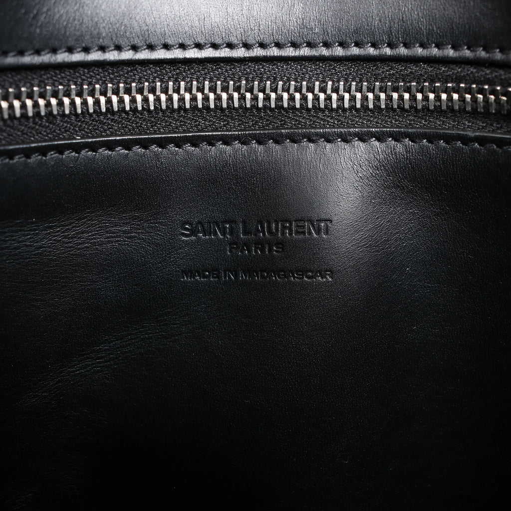 Saint Laurent Paris Panier Small Raffia x Leather Shoulder Bag in Black 693240