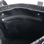 Saint Laurent Paris Panier Small Raffia x Leather Shoulder Bag in Black 693240