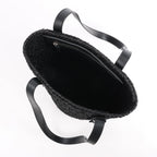 Saint Laurent Paris Panier Small Raffia x Leather Shoulder Bag in Black 693240