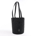 Saint Laurent Paris Panier Small Raffia x Leather Shoulder Bag in Black 693240