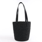 Saint Laurent Paris Panier Small Raffia x Leather Shoulder Bag in Black 693240