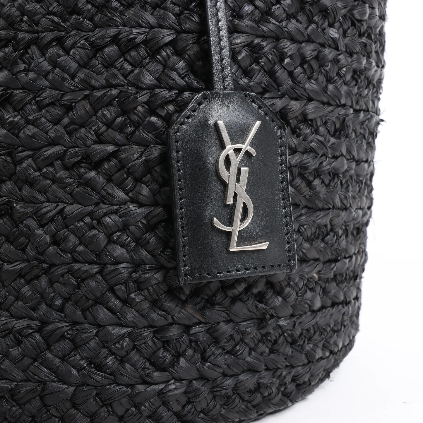 Saint Laurent Paris Panier Small Raffia x Leather Shoulder Bag in Black 693240