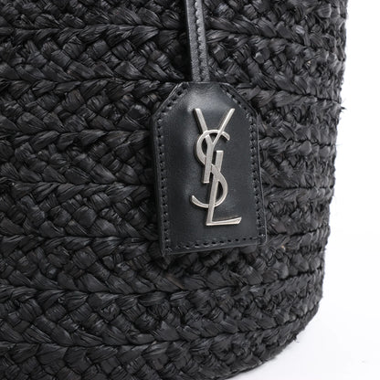 Saint Laurent Paris Panier Small Raffia x Leather Shoulder Bag in Black 693240