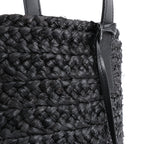 Saint Laurent Paris Panier Small Raffia x Leather Shoulder Bag in Black 693240