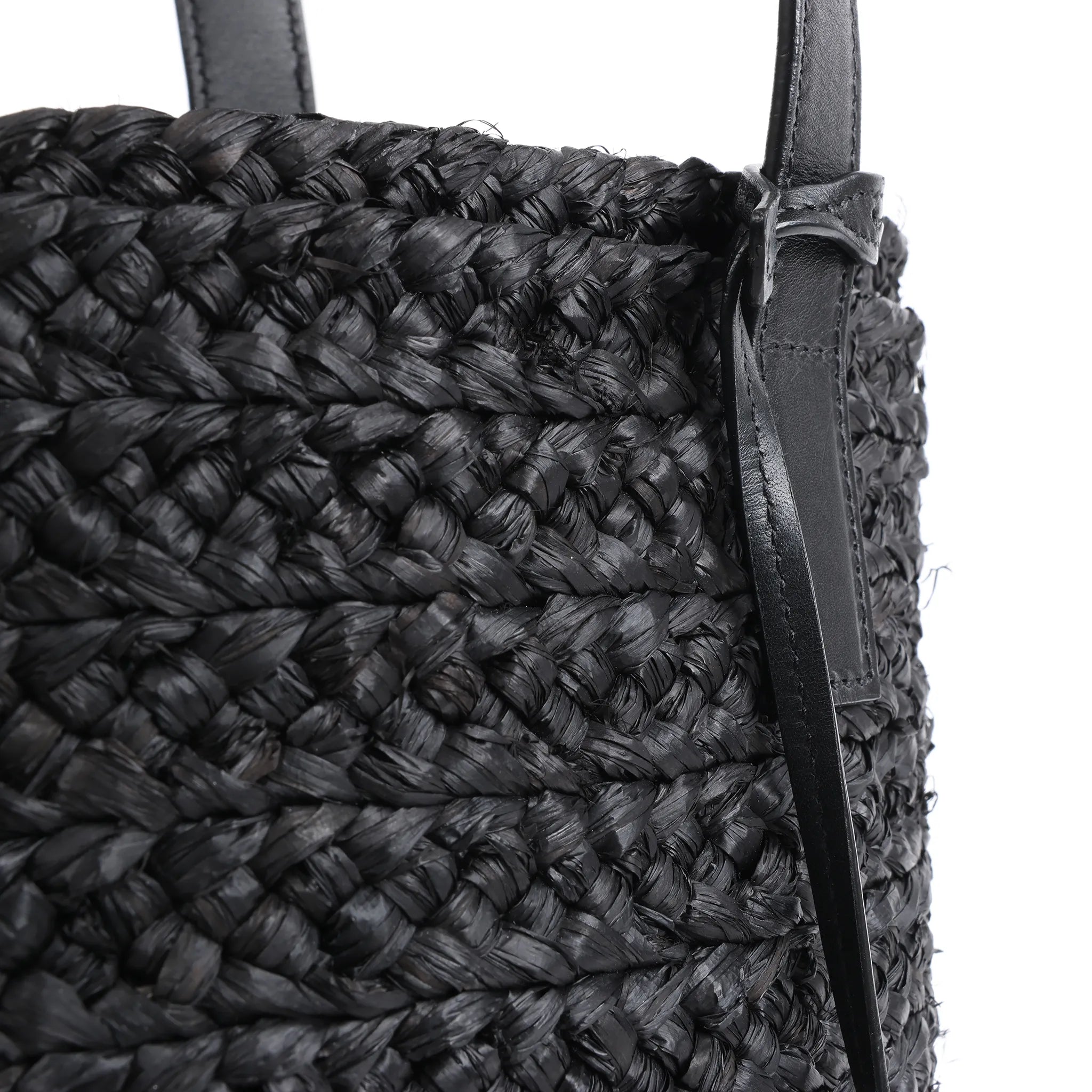 Saint Laurent Paris Panier Small Raffia x Leather Shoulder Bag in Black 693240
