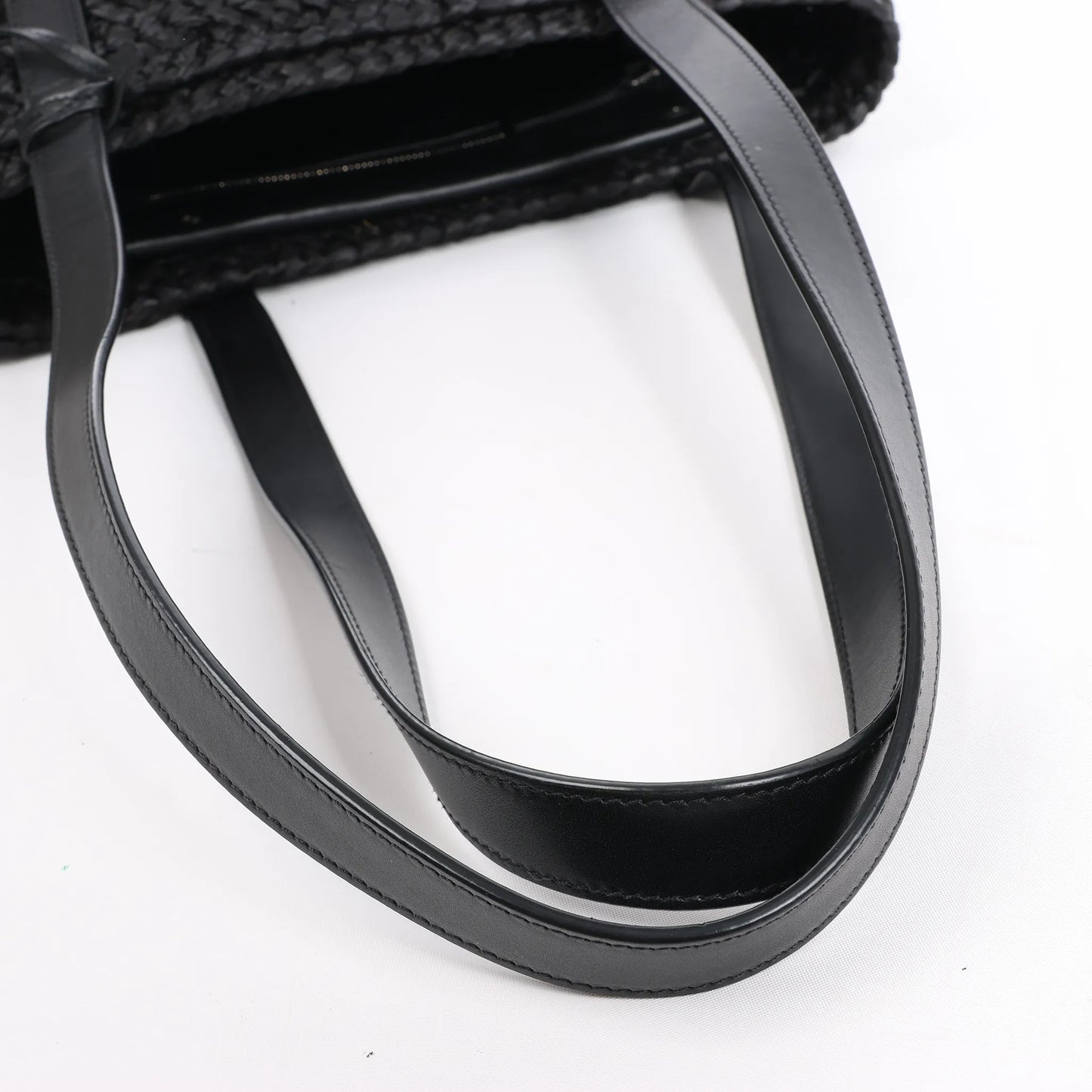 Saint Laurent Paris Panier Small Raffia x Leather Shoulder Bag in Black 693240