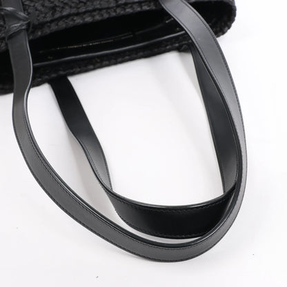 Saint Laurent Paris Panier Small Raffia x Leather Shoulder Bag in Black 693240