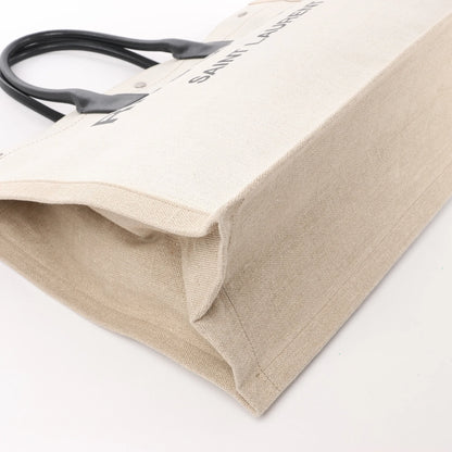 Saint Laurent Rive Gauche Large Tote Bag in Printed Canvas and Leather in Beige 499290