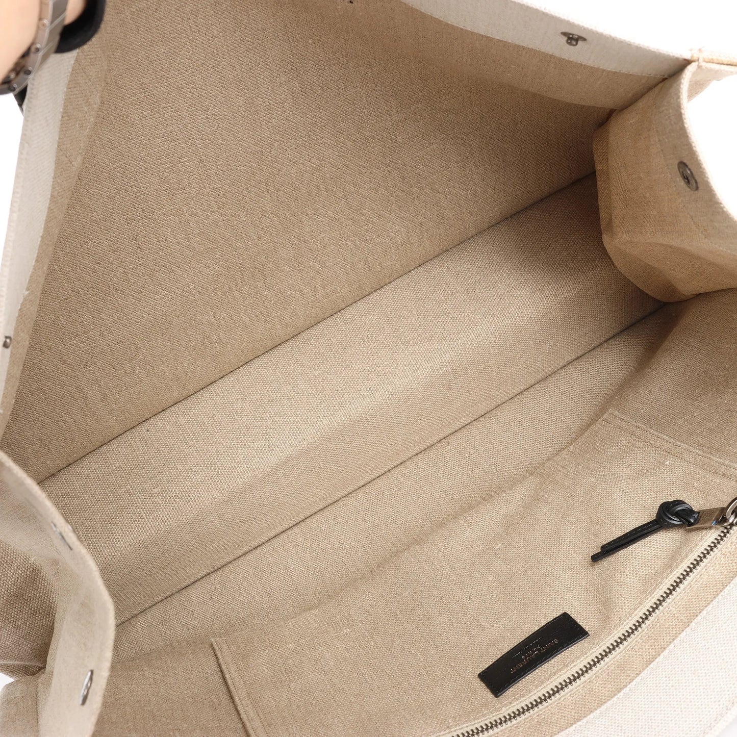 Saint Laurent Rive Gauche Large Tote Bag in Printed Canvas and Leather in Beige 499290