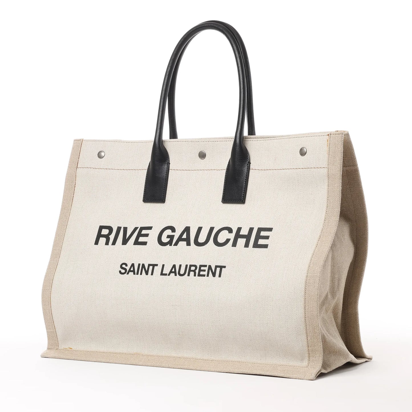 Saint Laurent Rive Gauche Große Tragetasche aus bedrucktem Canvas und Leder in Beige 499290