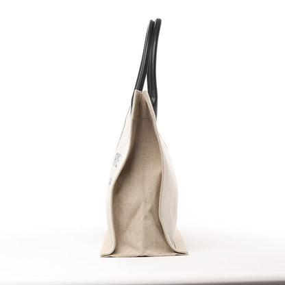 Saint Laurent Rive Gauche Große Tragetasche aus bedrucktem Canvas und Leder in Beige 499290