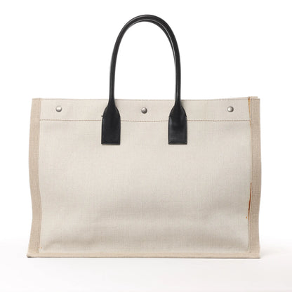Saint Laurent Rive Gauche Large Tote Bag in Printed Canvas and Leather in Beige 499290