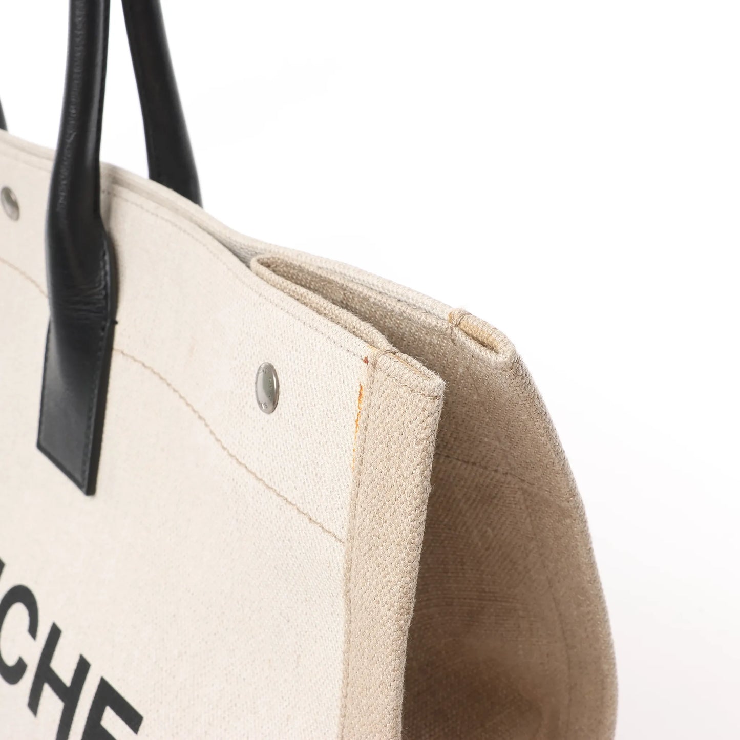 Saint Laurent Rive Gauche Große Tragetasche aus bedrucktem Canvas und Leder in Beige 499290