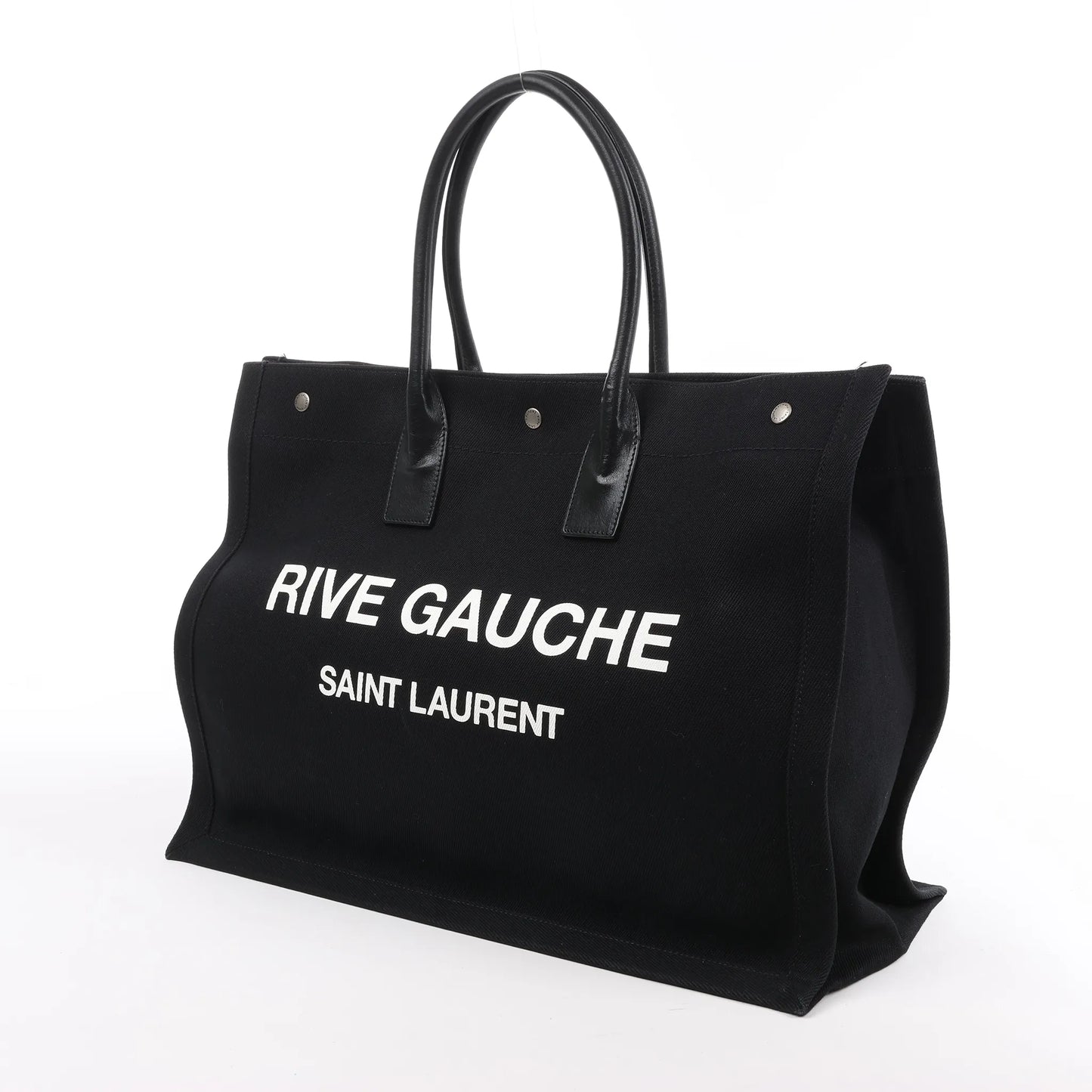 Grand sac cabas Saint Laurent Rive Gauche en toile imprimée et cuir noir 509415