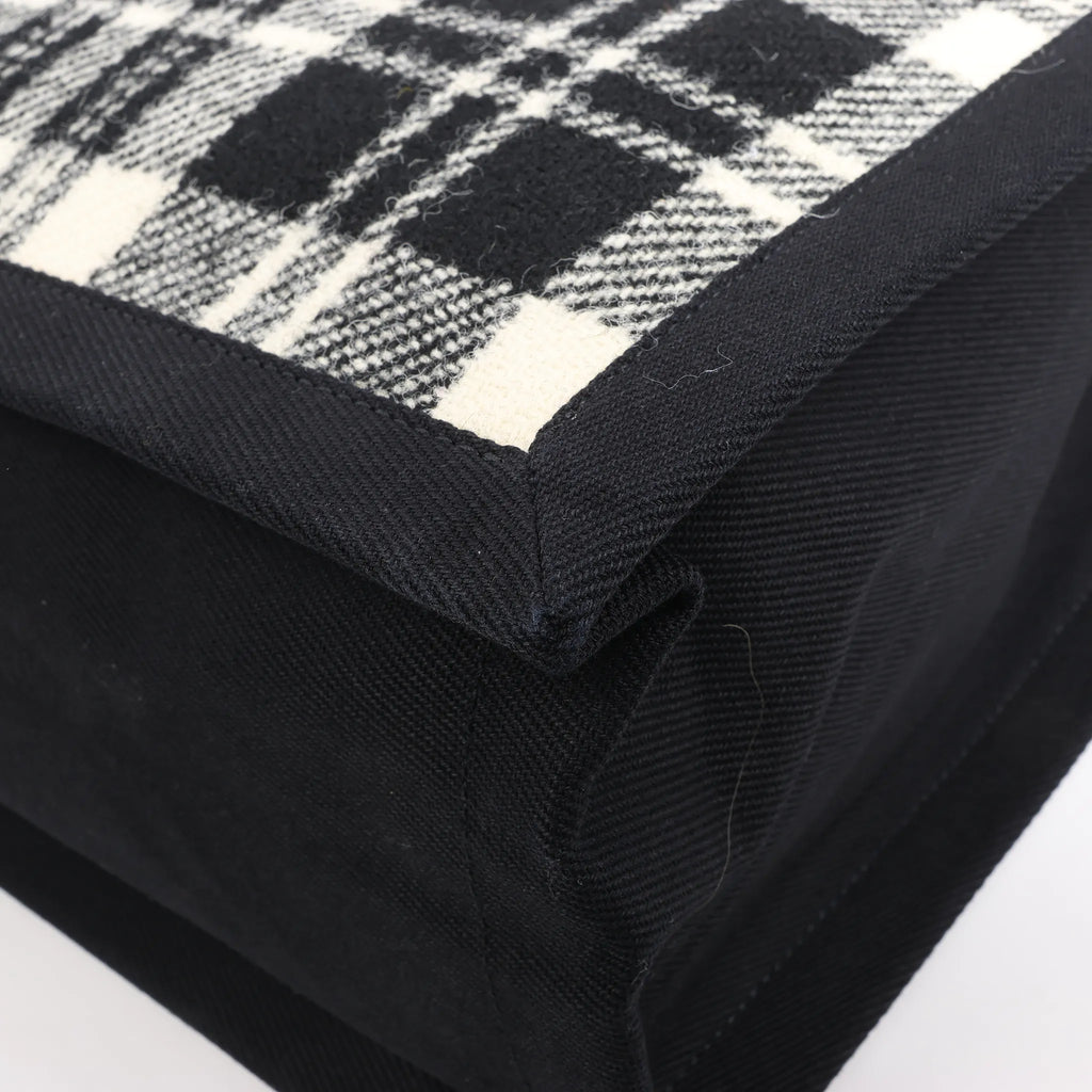 Saint Laurent Paris Rive Gauche Wool x Leather Tote bag Black x White 499290