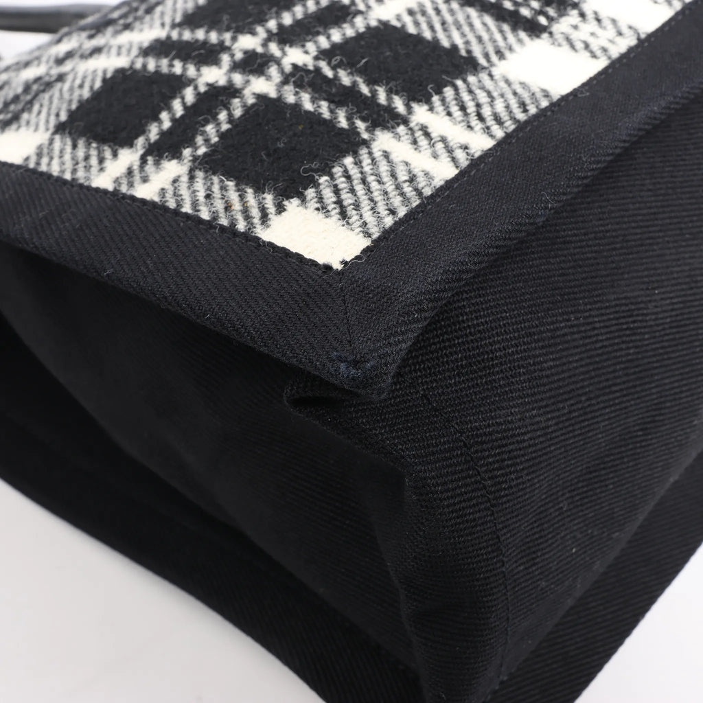 Saint Laurent Paris Rive Gauche Wool x Leather Tote bag Black x White 499290