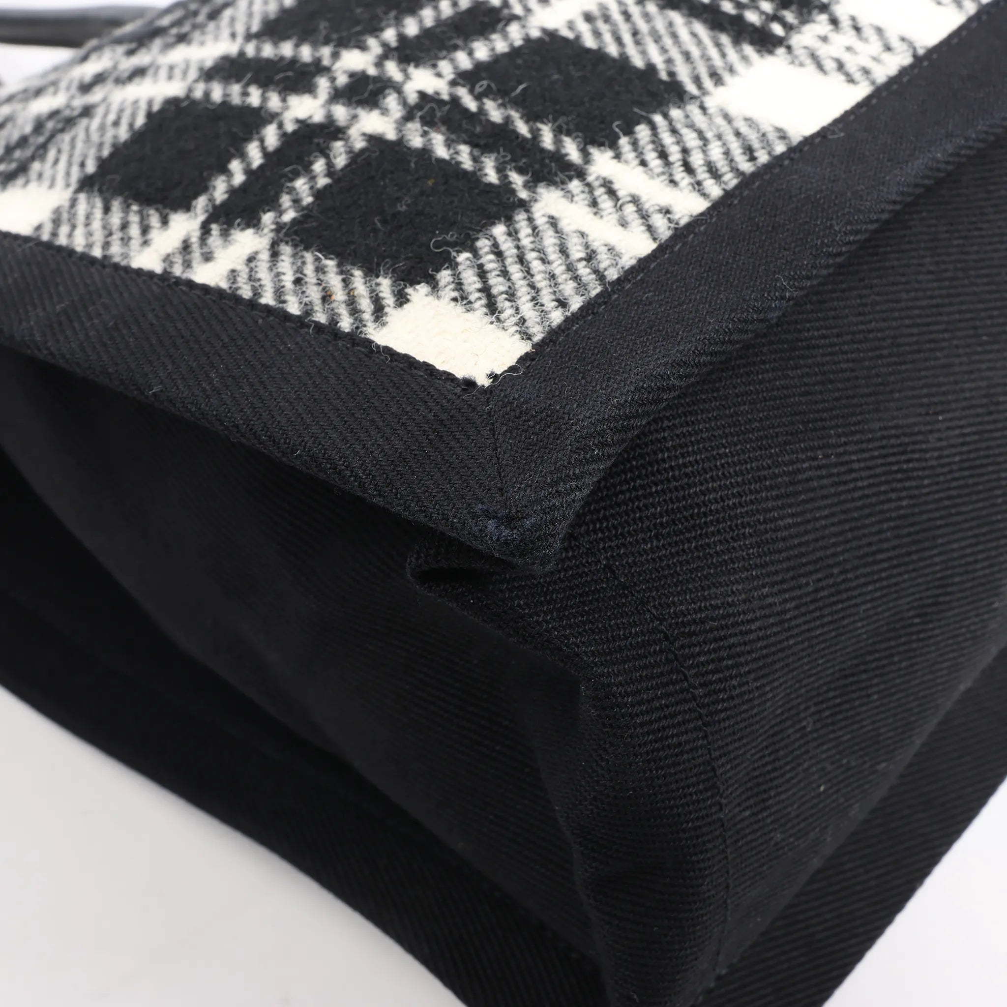 Saint Laurent Paris Rive Gauche Wool x Leather Tote bag Black x White 499290
