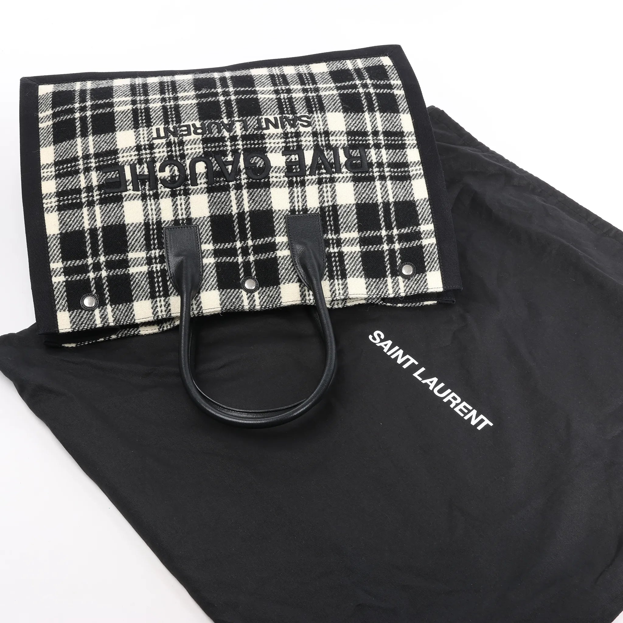 Saint Laurent Paris Rive Gauche Wool x Leather Tote bag Black x White 499290