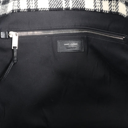 Saint Laurent Paris Rive Gauche Wool x Leather Tote bag Black x White 499290