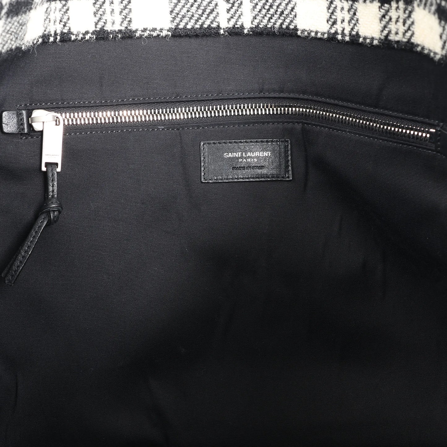 Sac cabas Saint Laurent Paris Rive Gauche en laine et cuir Noir x Blanc 499290