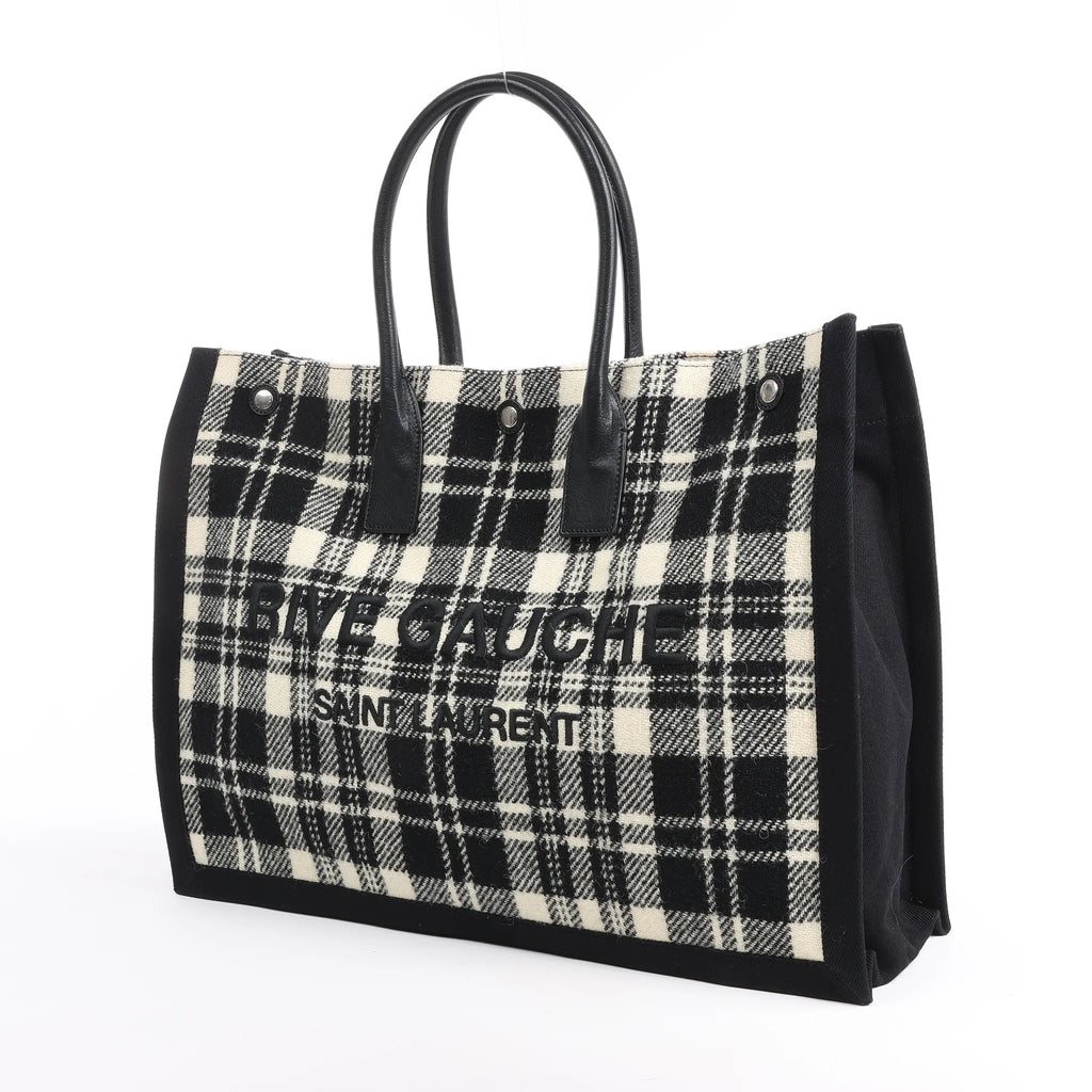 Saint Laurent Paris Rive Gauche Wool x Leather Tote bag Black x White 499290