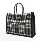 Saint Laurent Paris Rive Gauche Wool x Leather Tote bag Black x White 499290