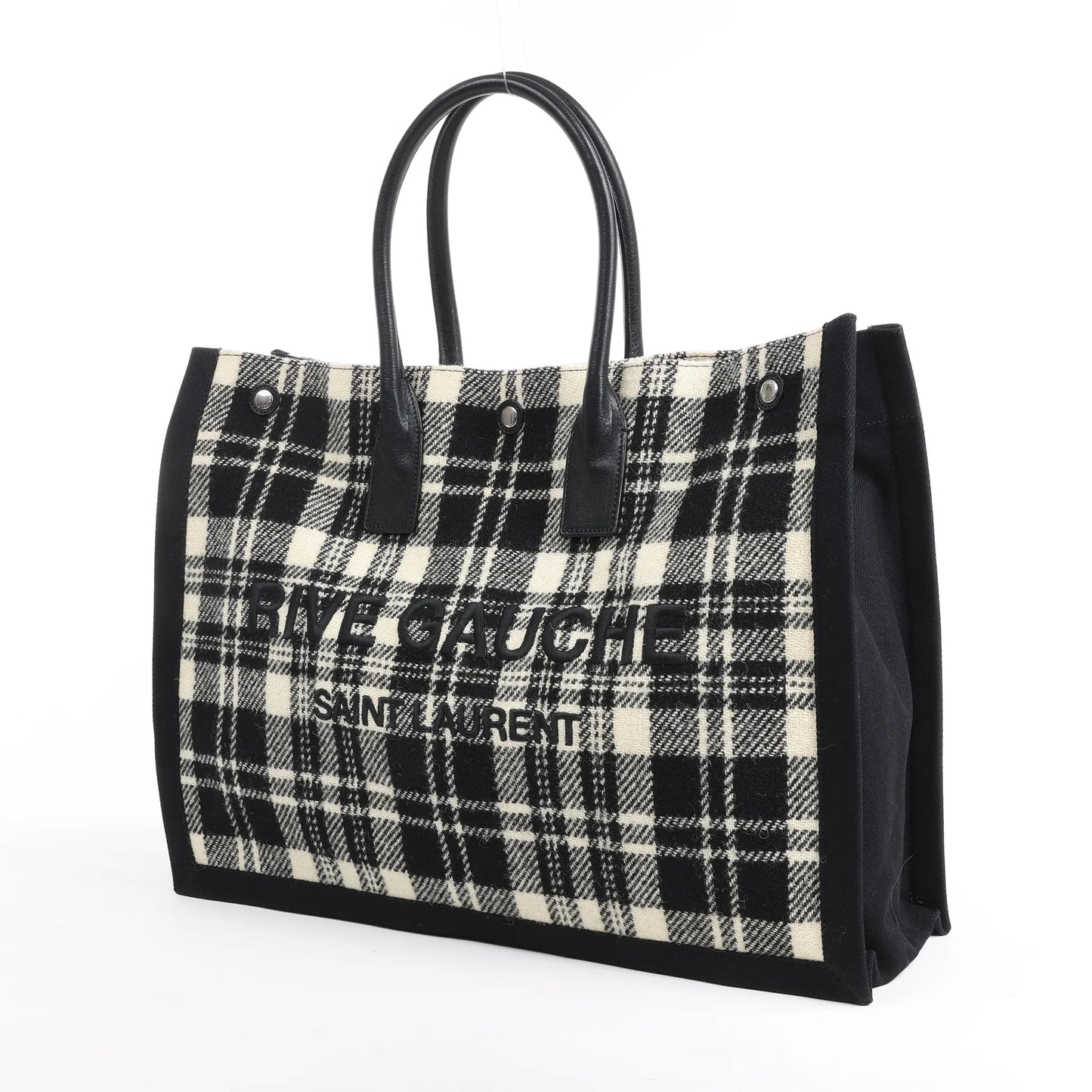 Saint Laurent Paris Rive Gauche Wool x Leather Tote bag Black x White 499290