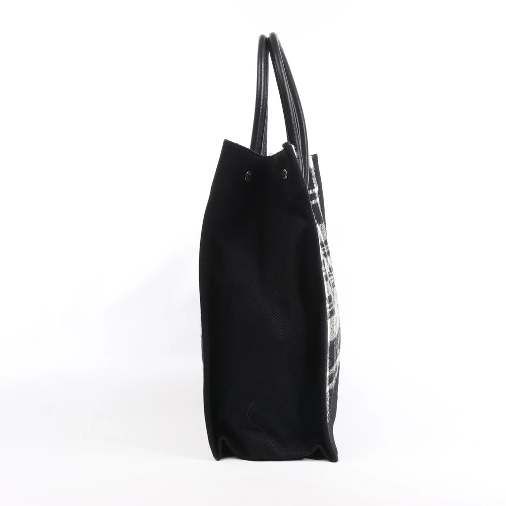 Saint Laurent Paris Rive Gauche Wool x Leather Tote bag Black x White 499290