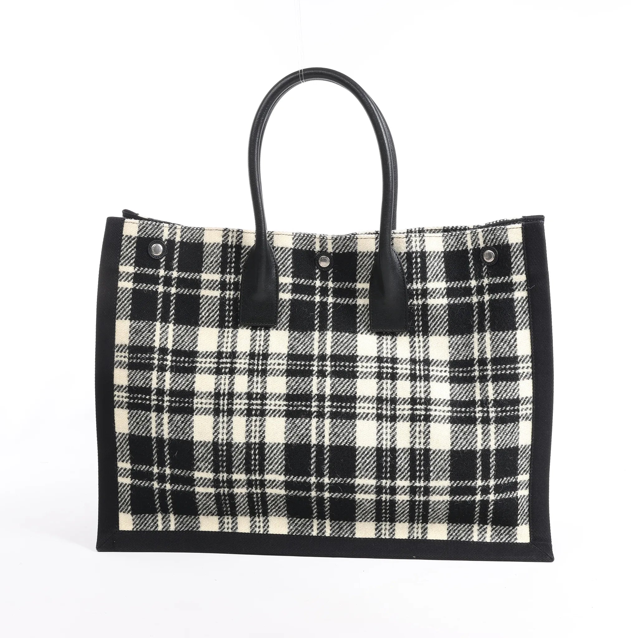 Saint Laurent Paris Rive Gauche Wool x Leather Tote bag Black x White 499290