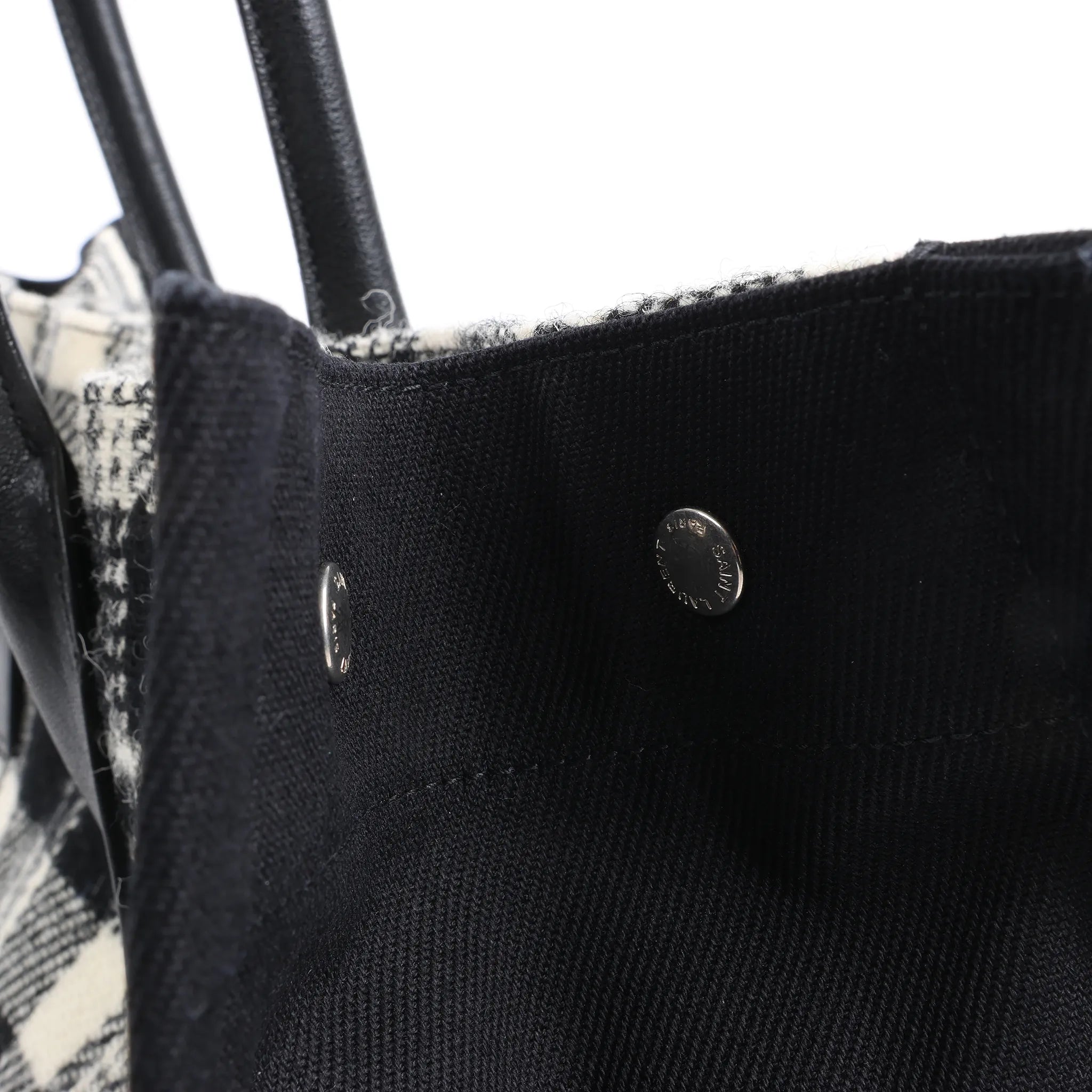 Saint Laurent Paris Rive Gauche Wool x Leather Tote bag Black x White 499290