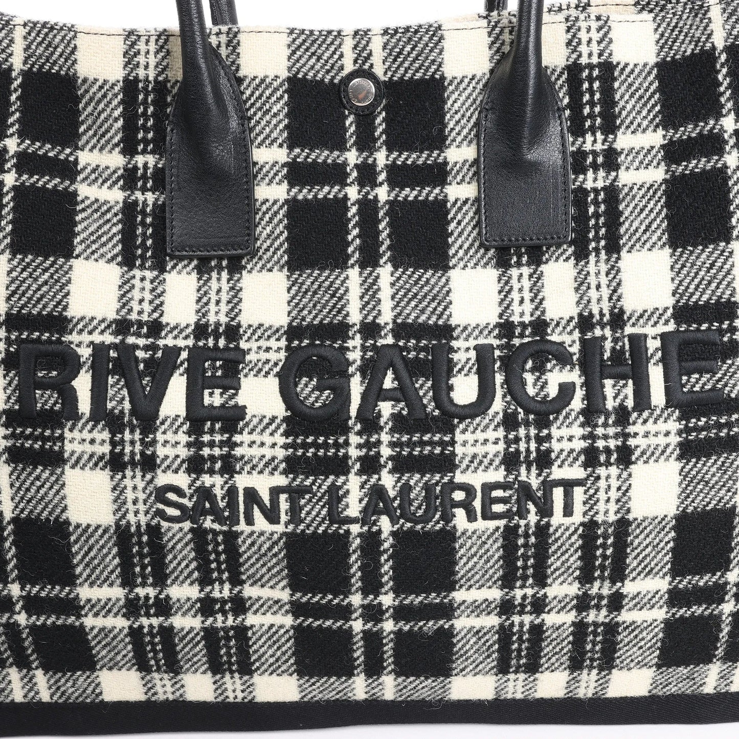 Saint Laurent Paris Rive Gauche Wool x Leather Tote bag Black x White 499290
