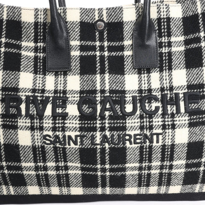 Saint Laurent Paris Rive Gauche Wool x Leather Tote bag Black x White 499290
