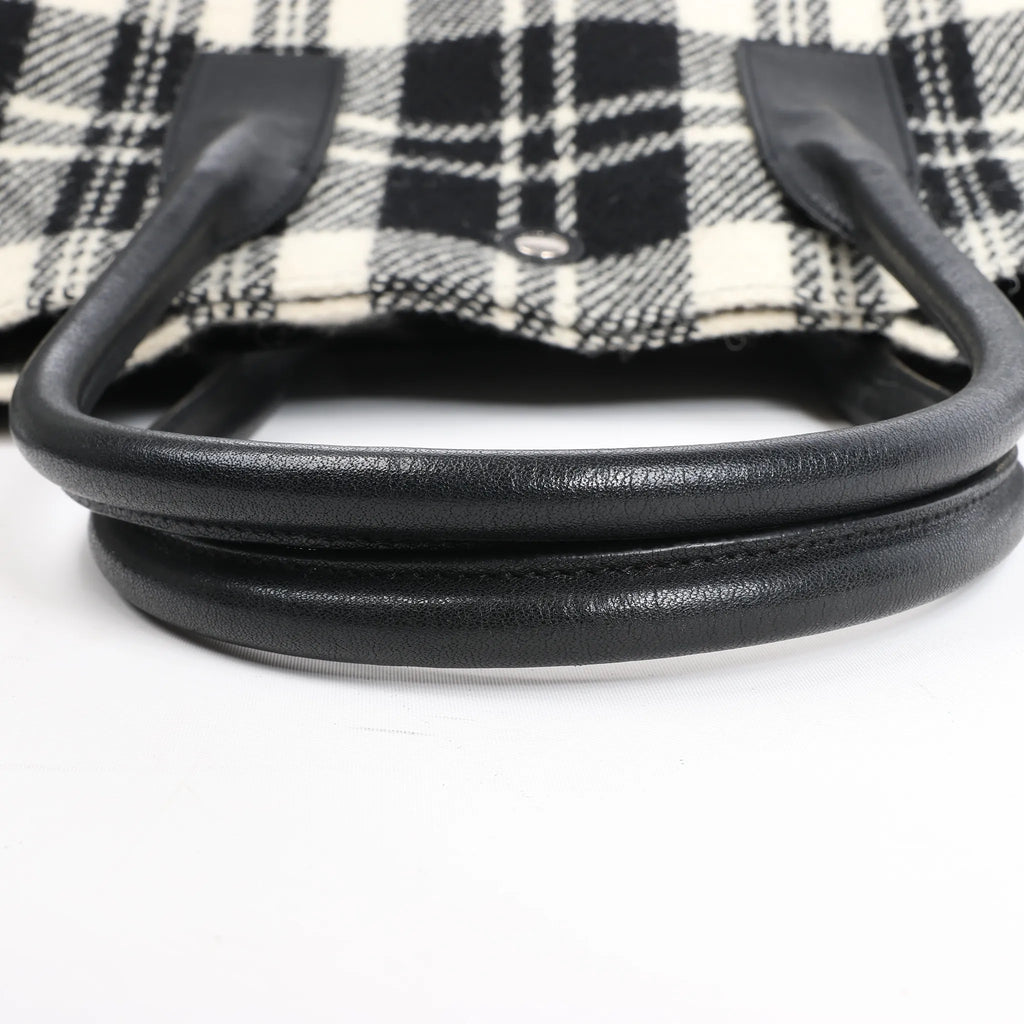 Saint Laurent Paris Rive Gauche Wool x Leather Tote bag Black x White 499290