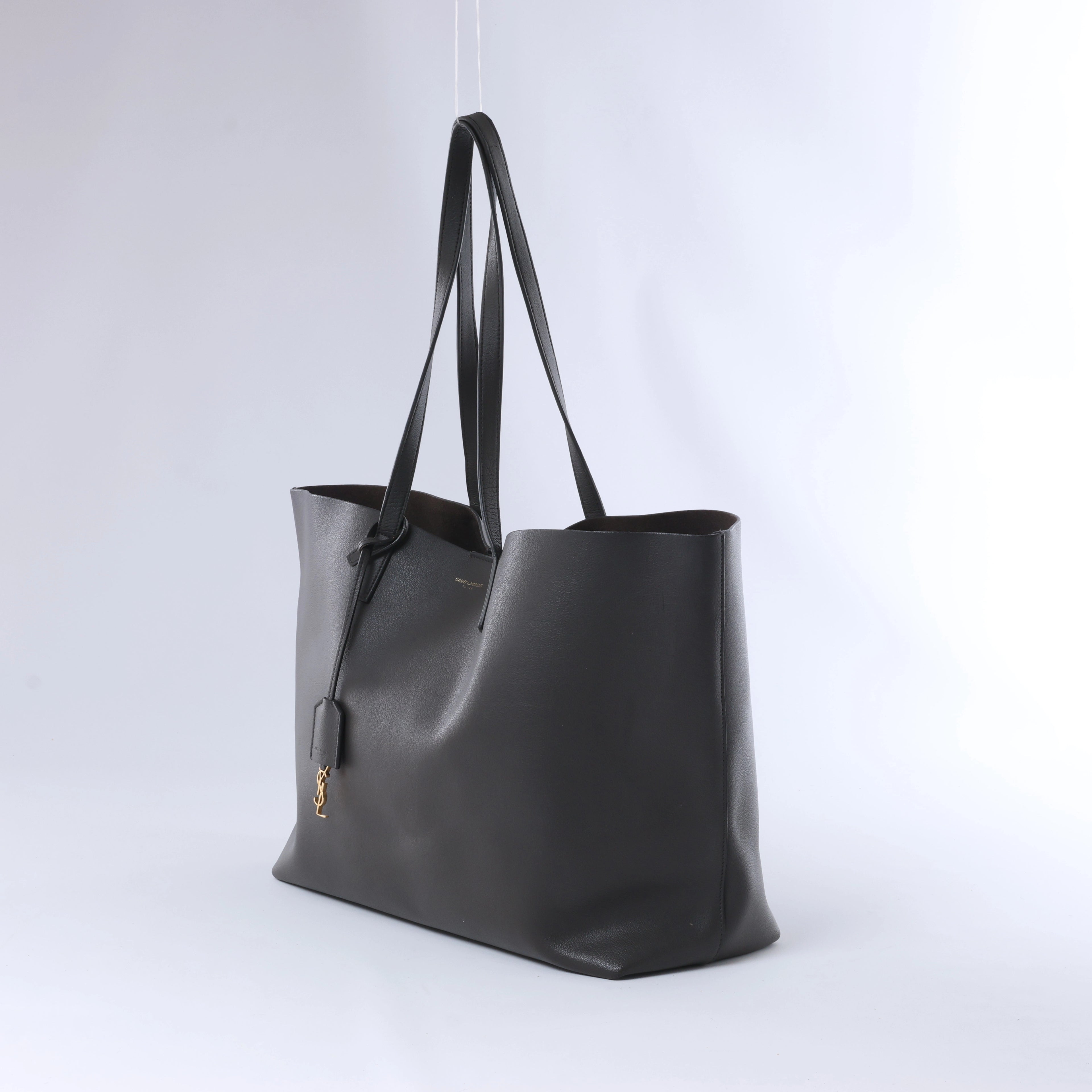 Saint Laurent Paris Sac Shopping Leather Tote in Dark Gray