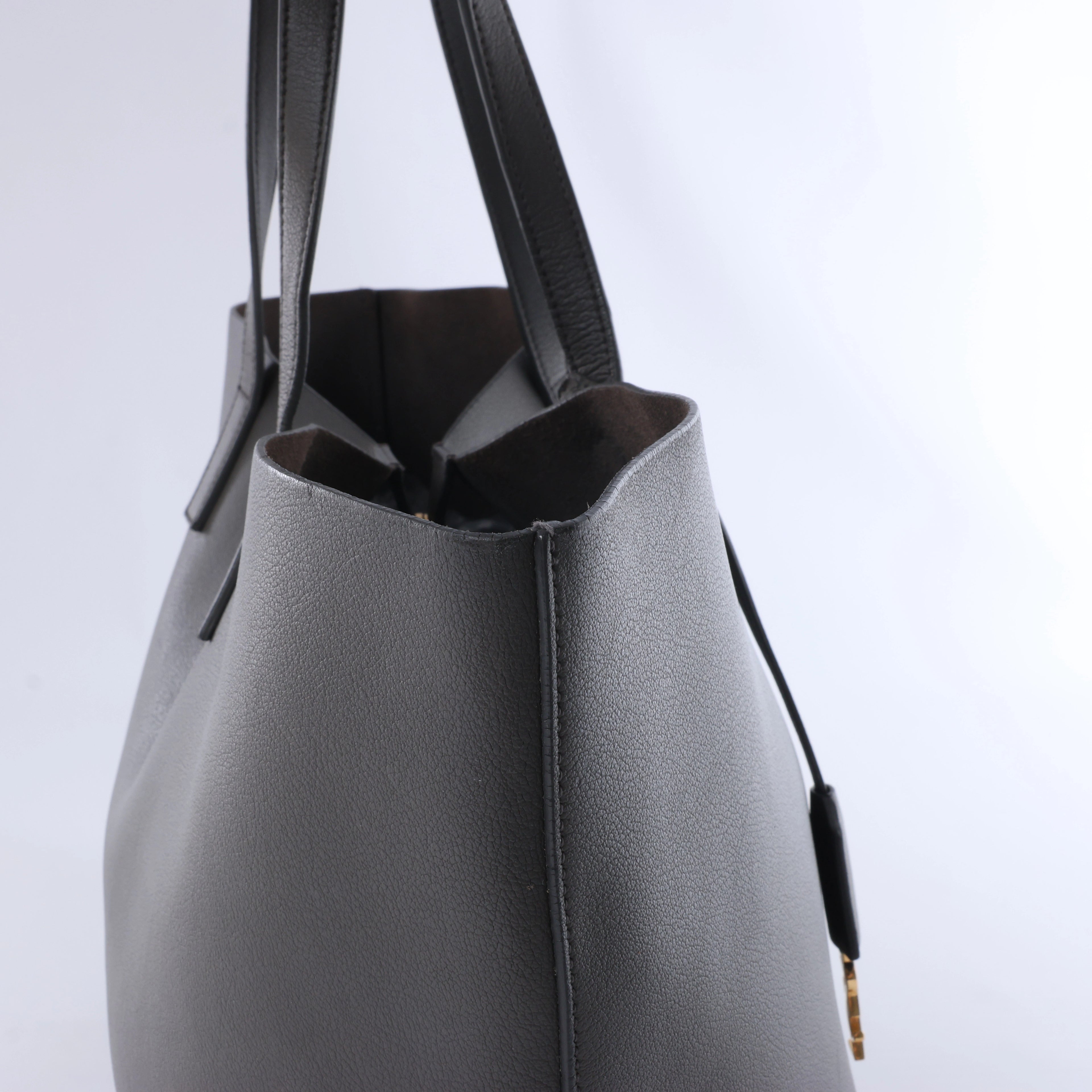 Saint Laurent Paris Sac Shopping Leather Tote in Dark Gray