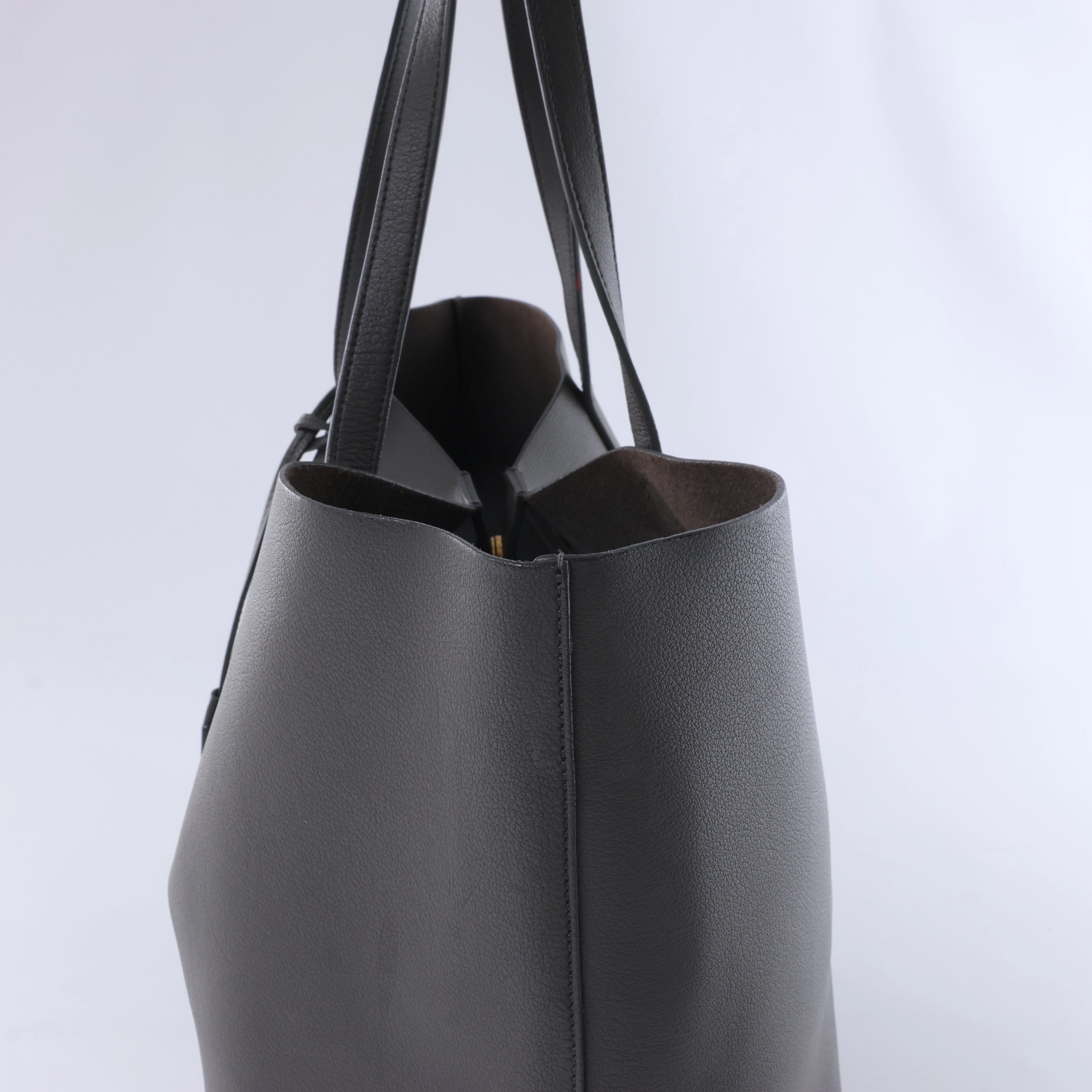 Saint Laurent Paris Sac Shopping Leather Tote in Dark Gray