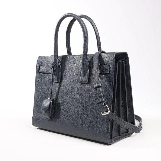 Saint Laurent Paris Sac de Jour Baby Leather 2Way Handbag in Navy Blue 392032