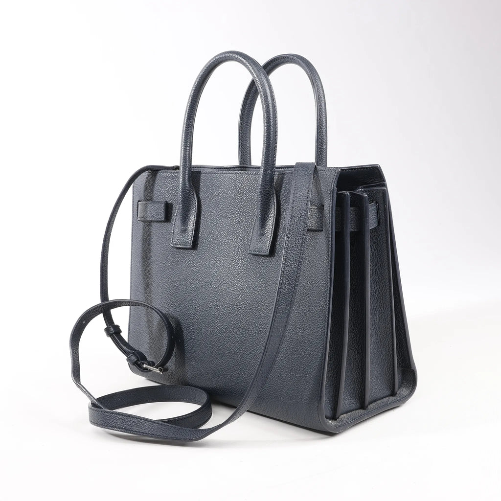 Saint Laurent Paris Sac de Jour Baby Leather 2Way Handbag in Navy Blue 392032