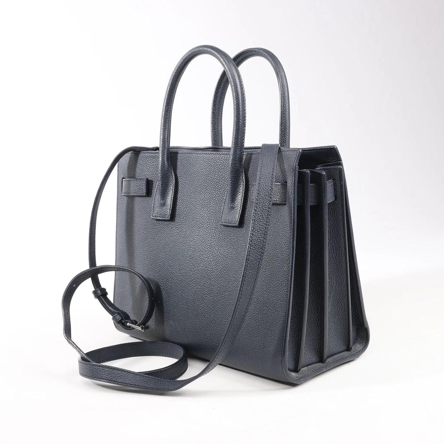 Saint Laurent Paris Sac de Jour Baby Leather 2Way Handbag in Navy Blue 392032