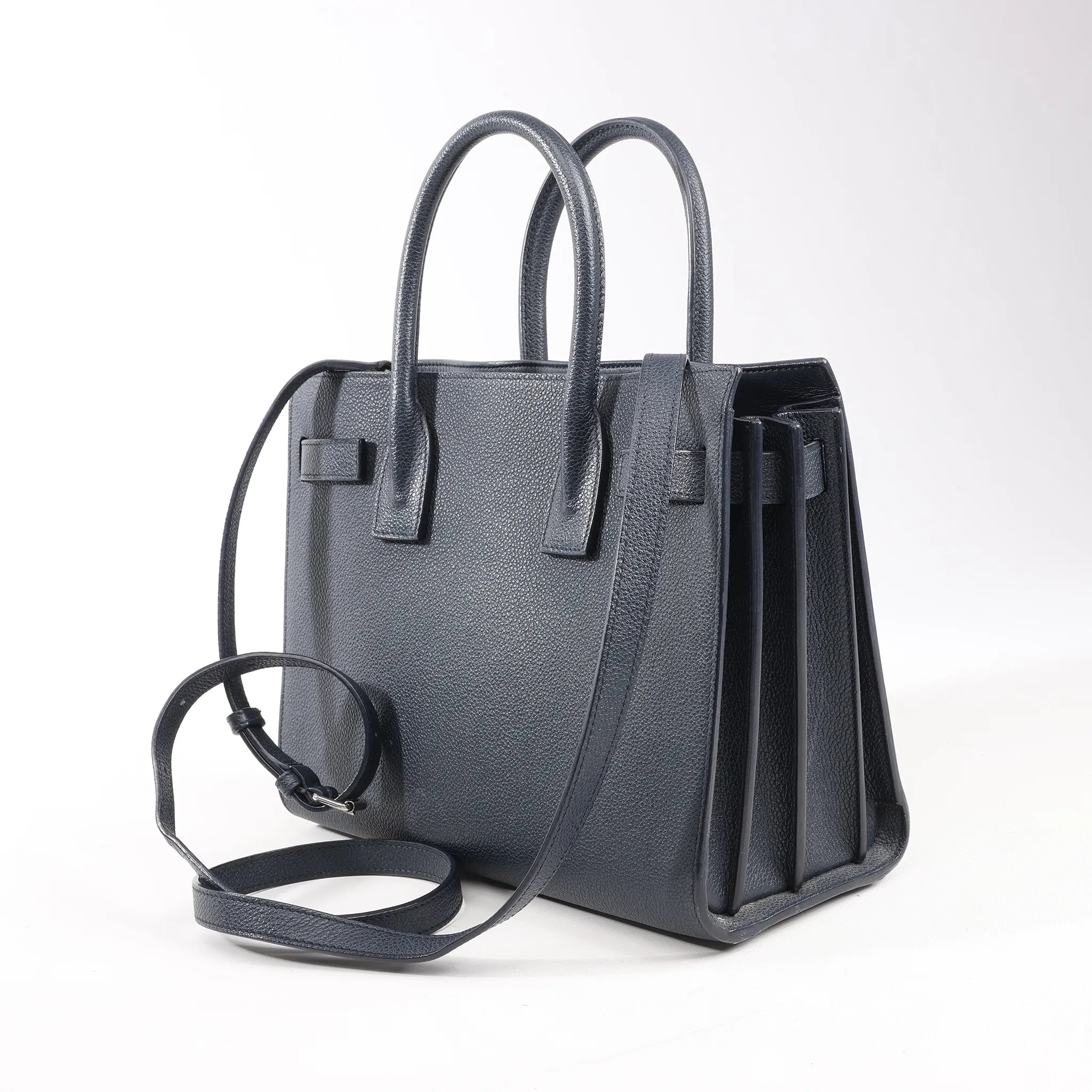 Saint Laurent Paris Sac de Jour Baby Leather 2Way Handbag in Navy Blue 392032