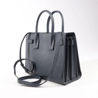 Saint Laurent Paris Sac de Jour Baby Leather 2Way Handbag in Navy Blue 392032