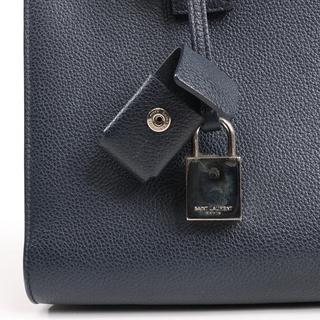 Saint Laurent Paris Sac de Jour Baby Leather 2Way Handbag in Navy Blue 392032