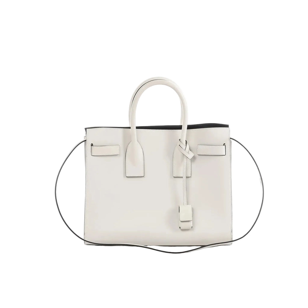 Saint Laurent Sac de Jour 378299 in white leather with structured silhouette, top handles, and detachable shoulder strap—sleek, timeless, and versatile.