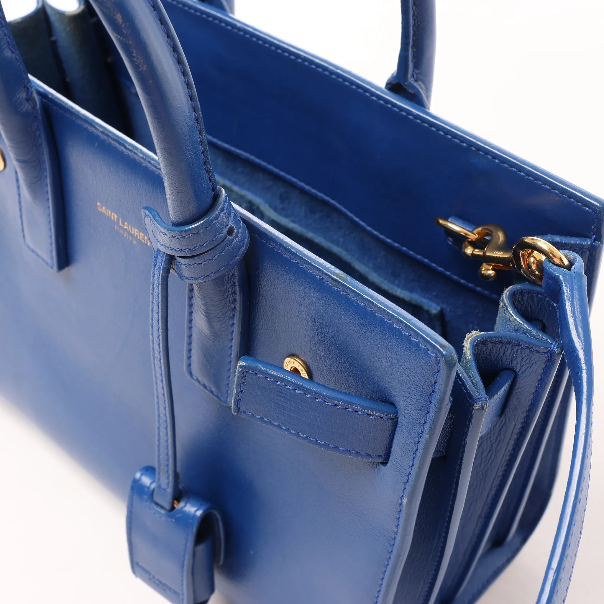 Saint Laurent Paris Sac de Jour Nano Leather 2Way Handbag Blue 340778