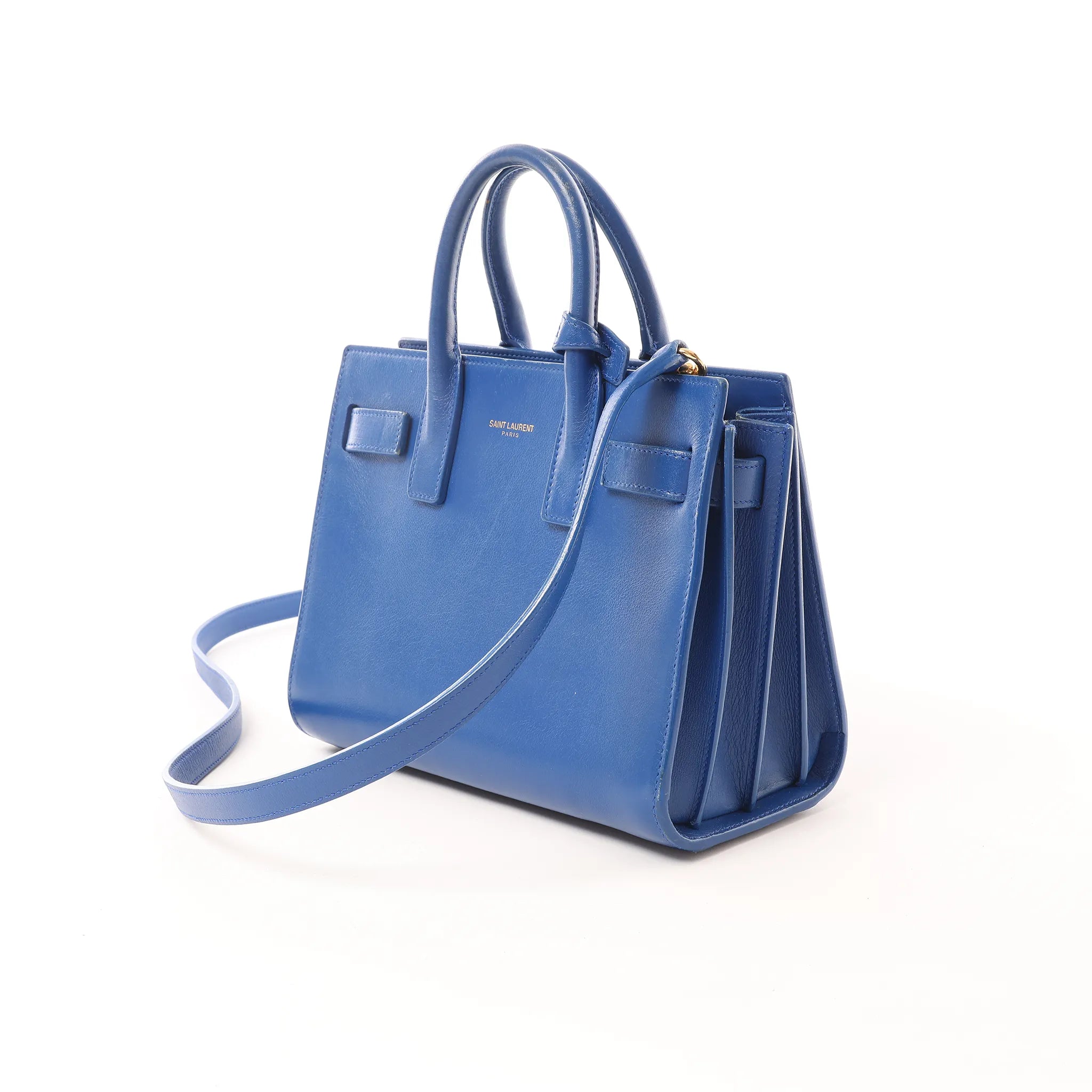 Saint Laurent Paris Sac de Jour Nano Leather 2Way Handbag Blue 340778