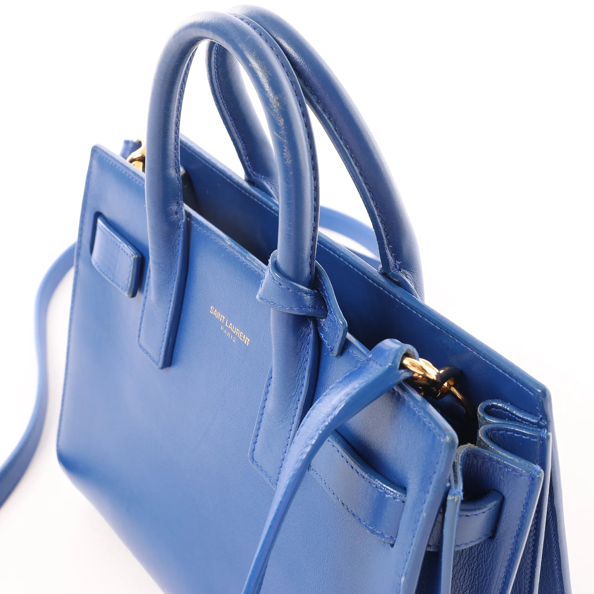 Saint Laurent Paris Sac de Jour Nano Leather 2Way Handbag Blue 340778
