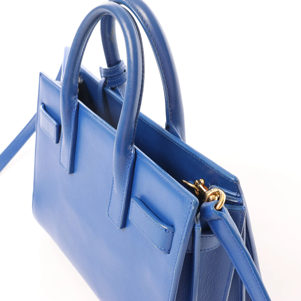 Saint Laurent Paris Sac de Jour Nano Leather 2Way Handbag Blue 340778