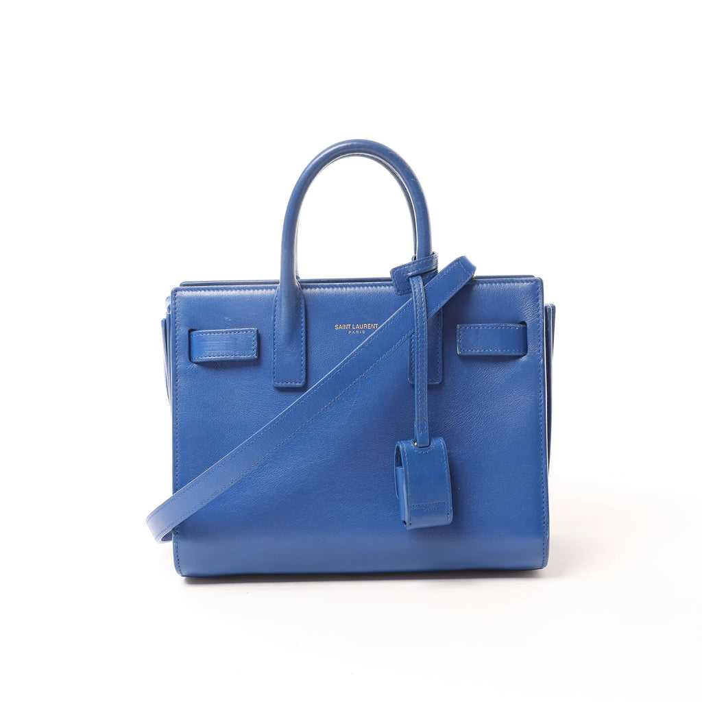 Saint Laurent Paris Sac de Jour Nano Leather 2Way Handbag Blue 340778