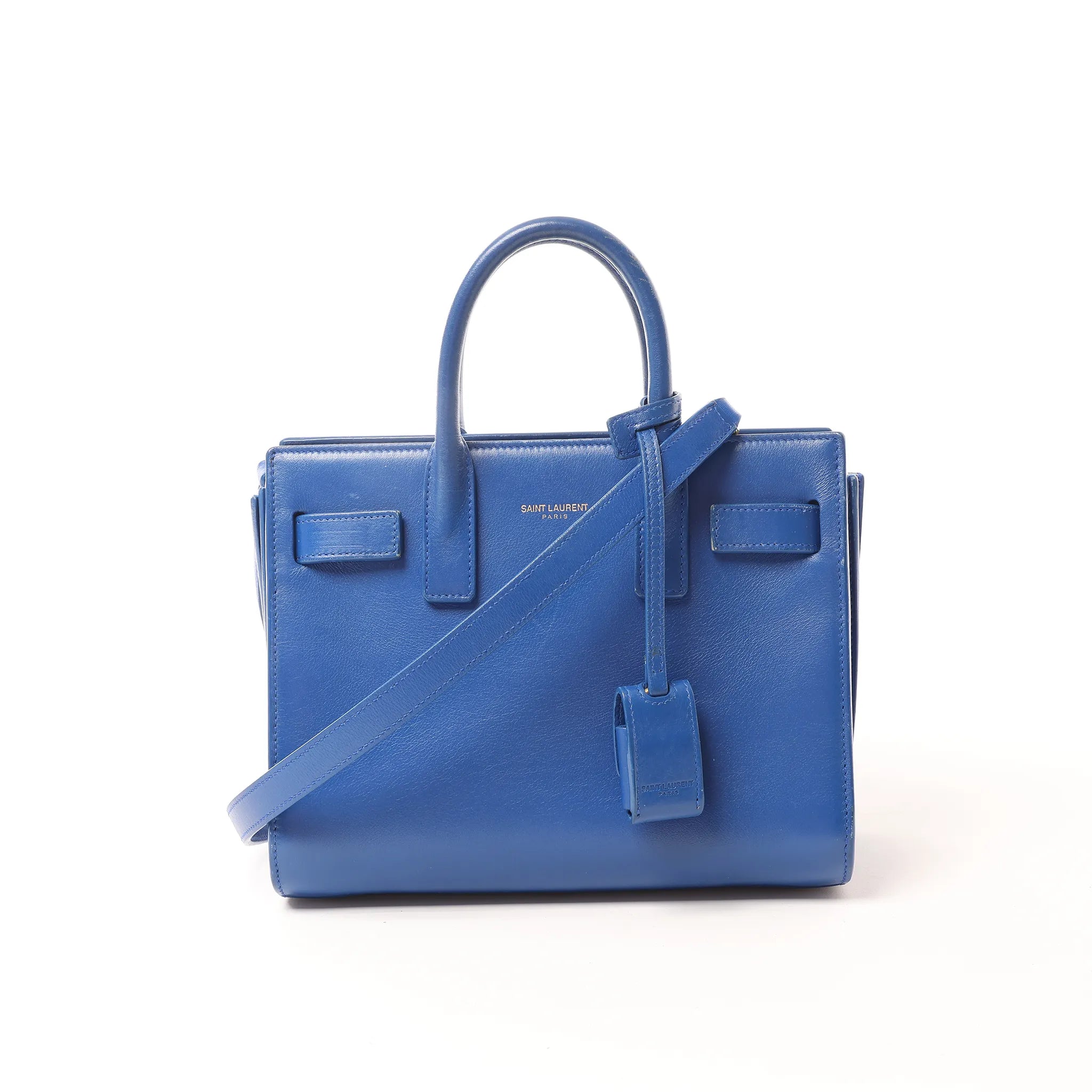 Saint Laurent Paris Sac de Jour Nano Leather 2Way Handbag Blue 340778